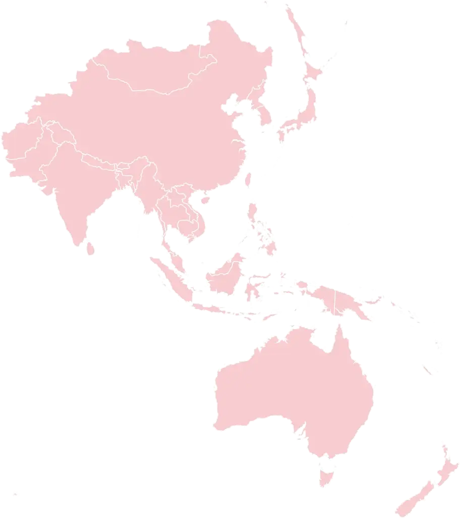 Mappa con l'Asia e il Pacifico evidenziati in rosa